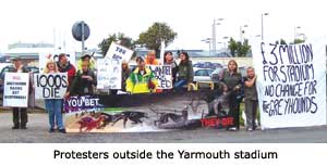 Protesters outside the Yarmouth stadium